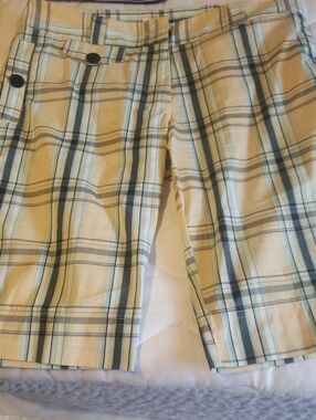 Lija Men's Plaid Yellow & Blue Flat Front Shorts